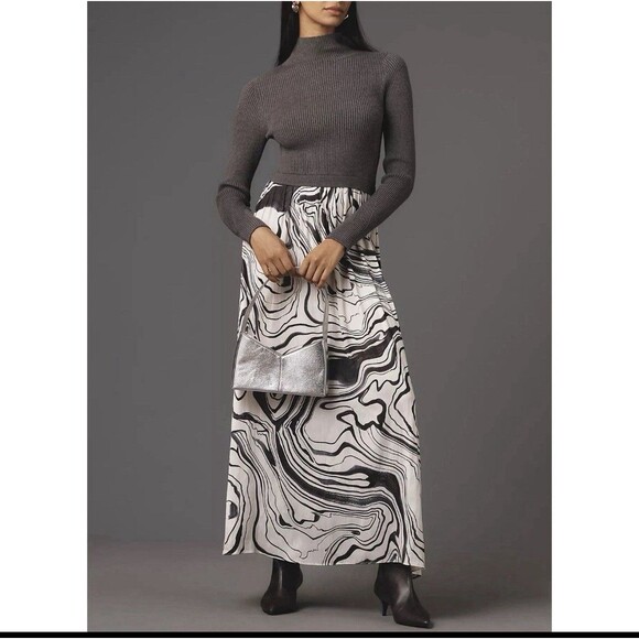 Anthropologie Dresses & Skirts - Anthropologie Gray White Thea Twofer Sweater Maxi Dress Size XS